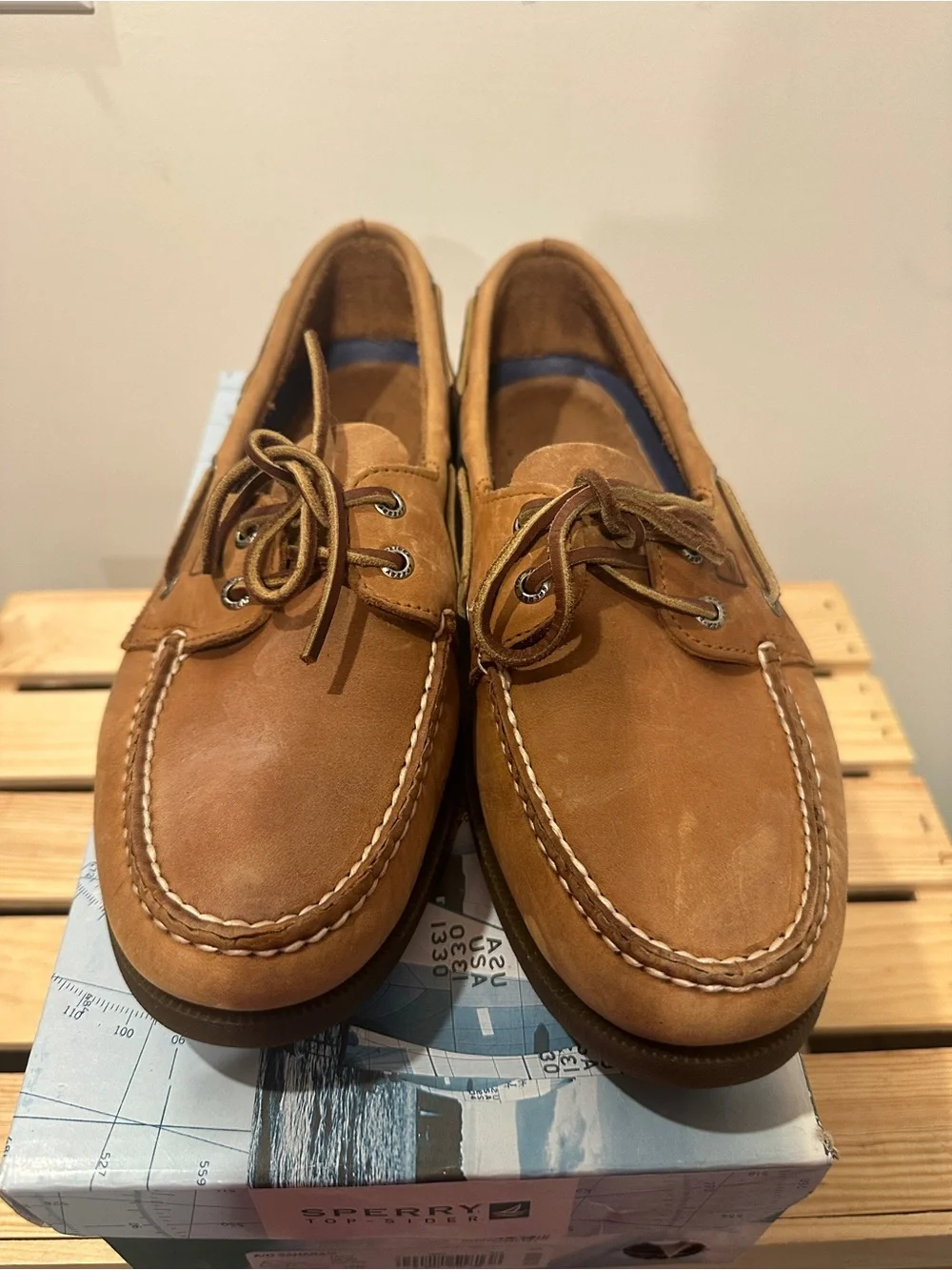 Sperry Men's A/O Sahara Sand/Tan Leather Moccasin Boat Shoes size 10